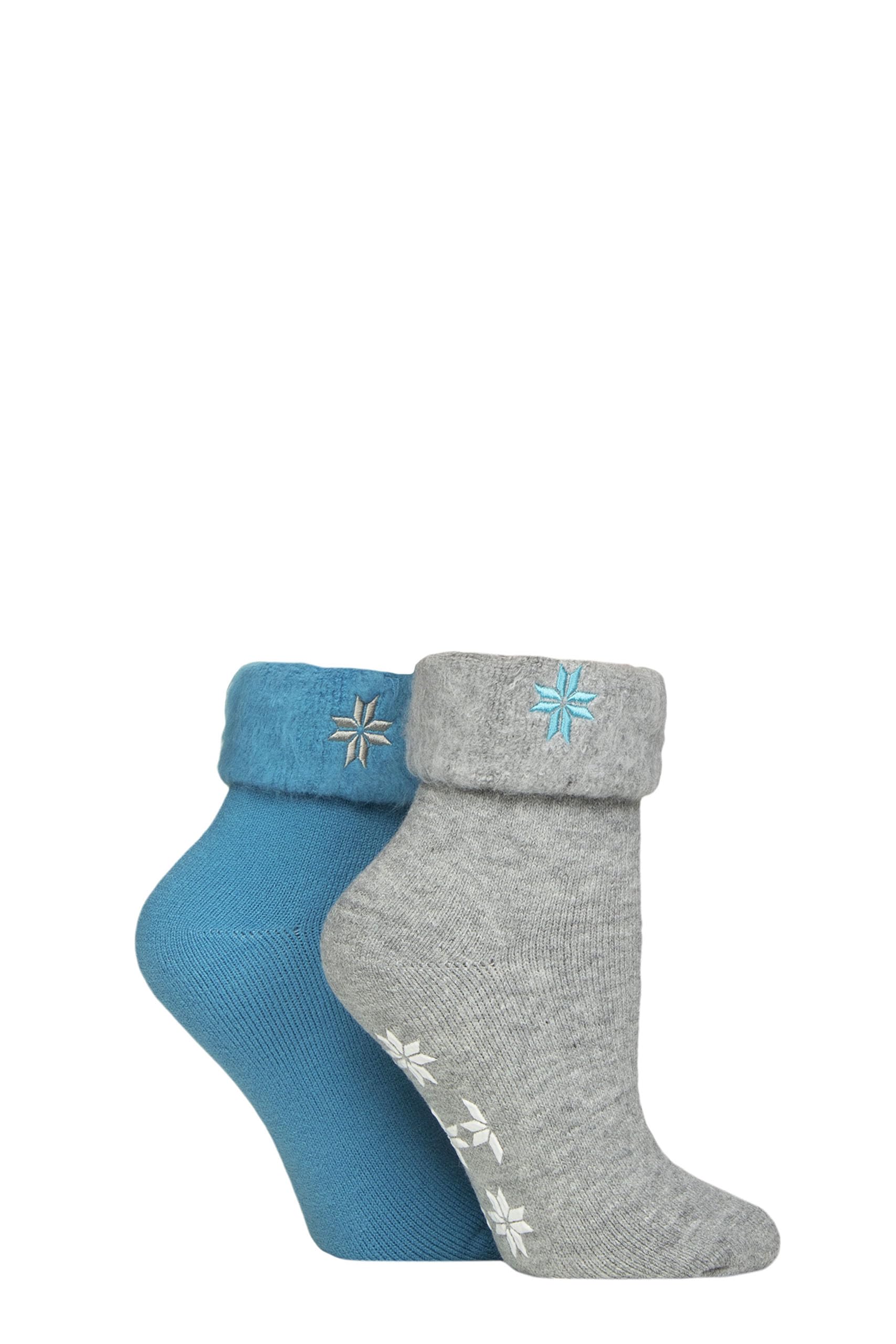 Sockshop Women's Storm Warm Cosy Thermal Home And Bed Socks 2 Pair Pack One Pair With Anti Slip Grips (Uk, Numeric, 4, 8, Regular, Regular, )