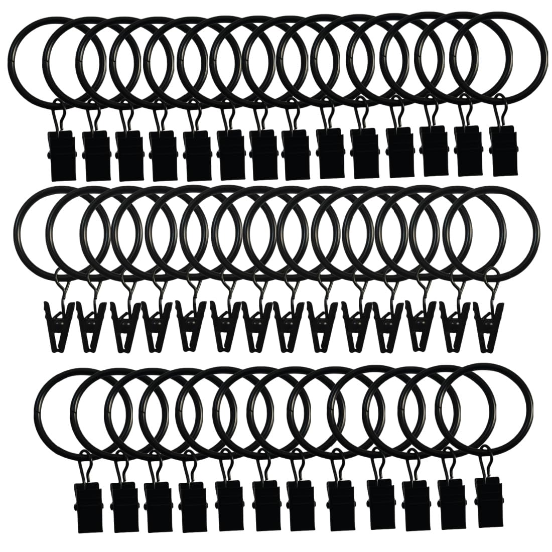 UPEYXDQR Black Curtain Rings with Clips, Drapery Clips with Rings, Hangers Drapes Rings 1.26 Inch Interior Diameter, Fits up to 1 Inch Curtain Rod,40 Pcs