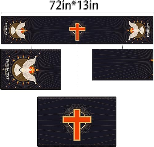 Miniatura 3 de Sunwer Camino de mesa de Pentecostés con espíritu santo cristiano para fiestas, decoración de mesa, decoración del hogar, cocina, comedor, 13 x 72