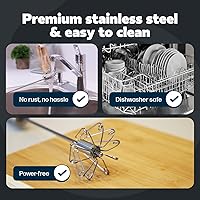 Vista 6 de Batidor de mano de acero inoxidable de 14 pulgadas, duradero y fácil de usar, batidor de mano giratorio para batir huevos, espumar leche, mezclar