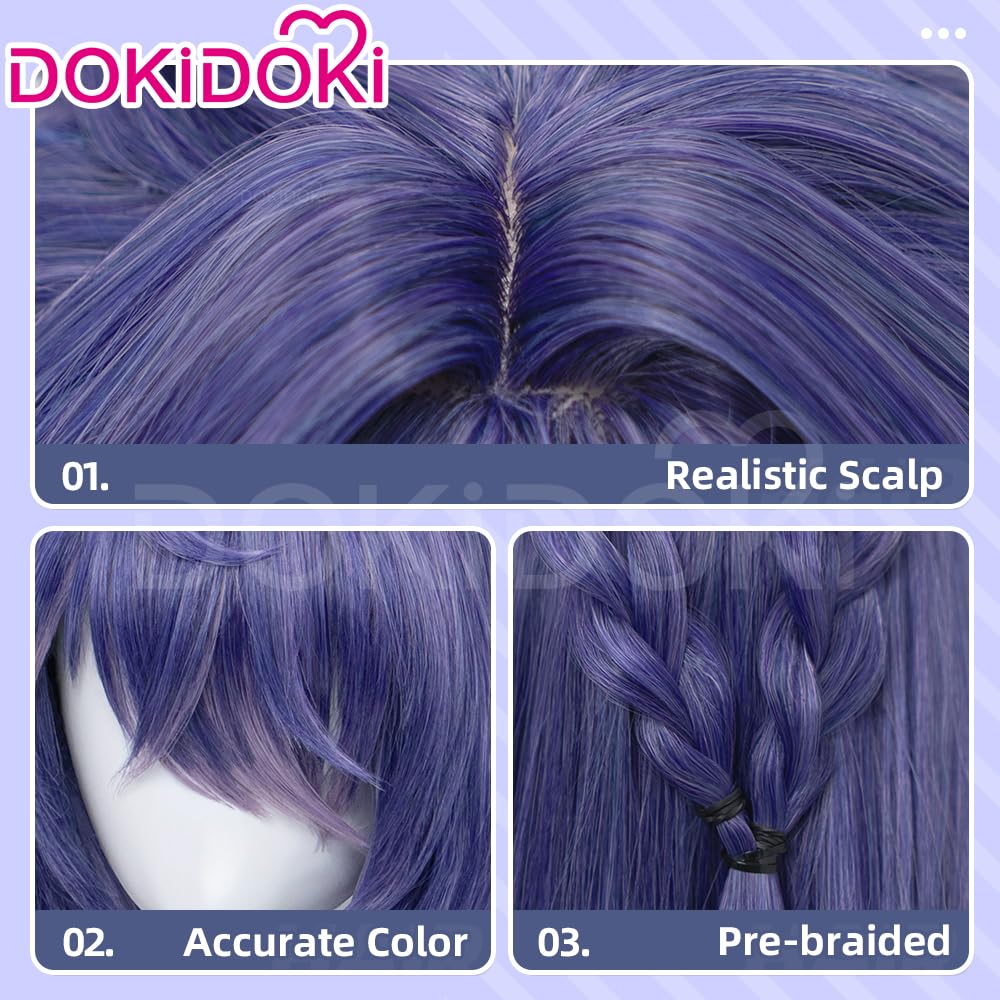 KIRA KIRA Genshin Lauma Cosplay Wig Game Genshin Lauma Wig 100cm Long Curly Purple Hair for Halloween Cosplay Song of the Welkin Moon (Blue)