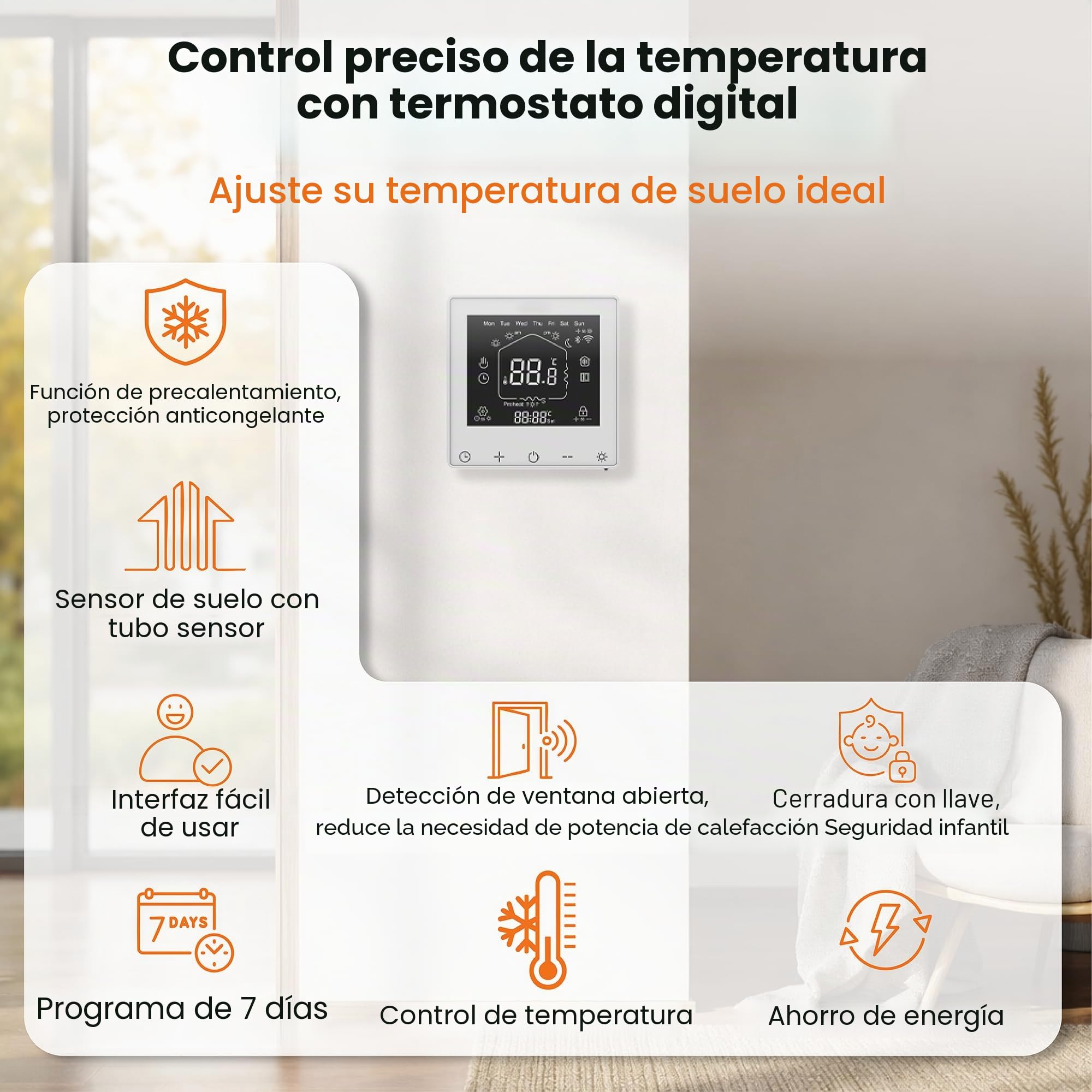 Flexithermo™ Standart kit suelo radiante eléctrico, calefacción por suelo radiante I suelo calefactable incl. termostato digital con programa semanal, potencia calorífica 150 W/m² (2,0m x 0,5m; 1m²)