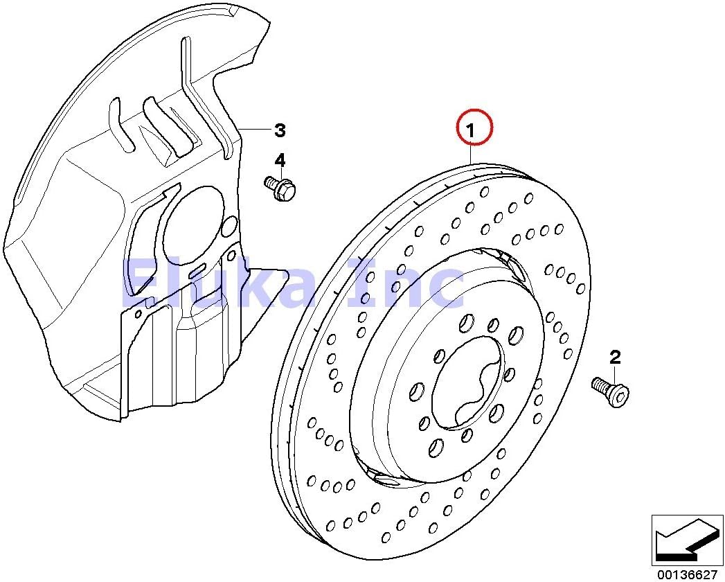 BMW Front Right Brake Disc - Cross Drilled With Floating Aluminum Hub 345 X 28 MM M3 Z4 M3.2 Z4 M3.2