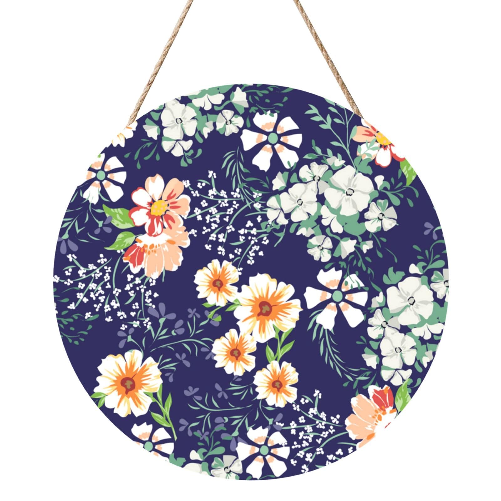 InOmak Beautiful Flower Garden Floral Petal Leaves Meadow Orange, Round Wood Panel Painting 12 in, Wall Hanging Painting For Home