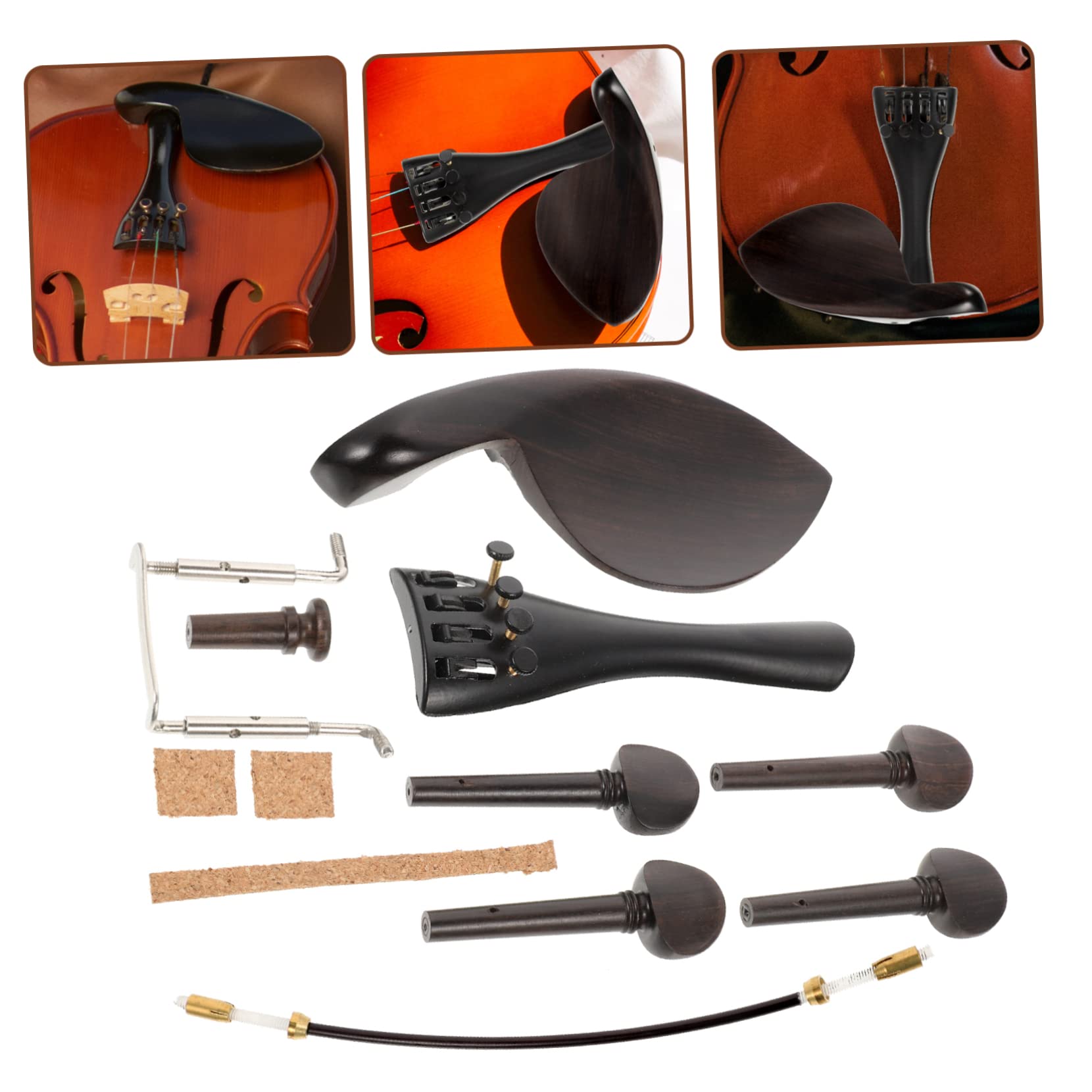 ibasenice 2ensembles Kit De Bois Pour Violon Accessoires De Mentonnière Chevilles Et Cordes Bois Avec Vis Argentées Et Facile à Installer