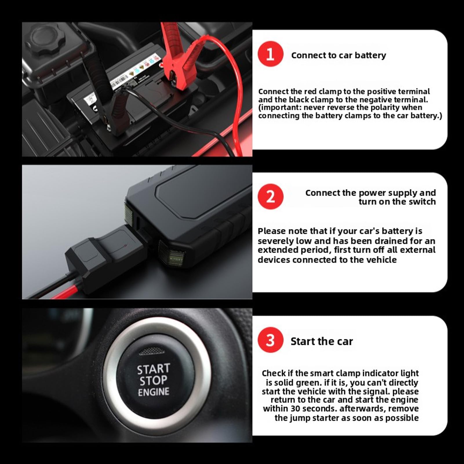 Sxhlseller Avviatore di Emergenza per Auto da 3000 A di Picco |Kit di Emergenza 4 in 1 con Power Bank da 30000mAh, Display LED e 10 Protezioni di Sicurezza per Veicoli A Gas