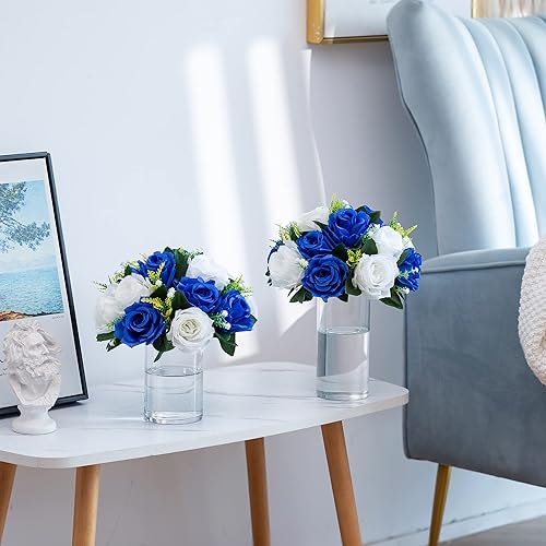 Miniatura 7 de Sziqiqi Flores artificiales azules para decoración, bolas de flores falsas para centros de mesa de boda, mesas, arreglo de centro de mesa de flores