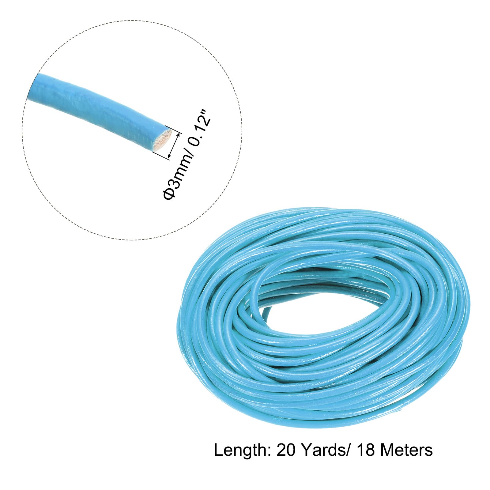 uxcell 20 Yards 3mm Round Leather Cord Lacing String for DIY Crafts Sky Blue