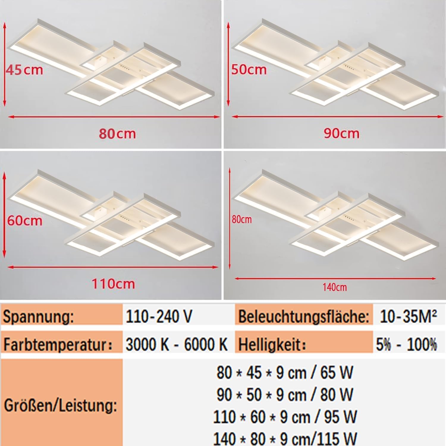 Lampa sufitowa LED, przyciemniana, pilot zdalnego sterowania, 3000–6000 K, nieregularny, prostokątny kształt, akrylowa, do salonu, kuchni, energooszczędna, dekoracyjna, czarna, 80x45cm /65W
