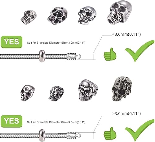 Miniatura 6 de UNICRAFTALE 8 estilos de cuentas de calavera, 8 cuentas de acero inoxidable, cuentas sueltas de calavera, cuentas espaciadoras de esqueleto, cuentas