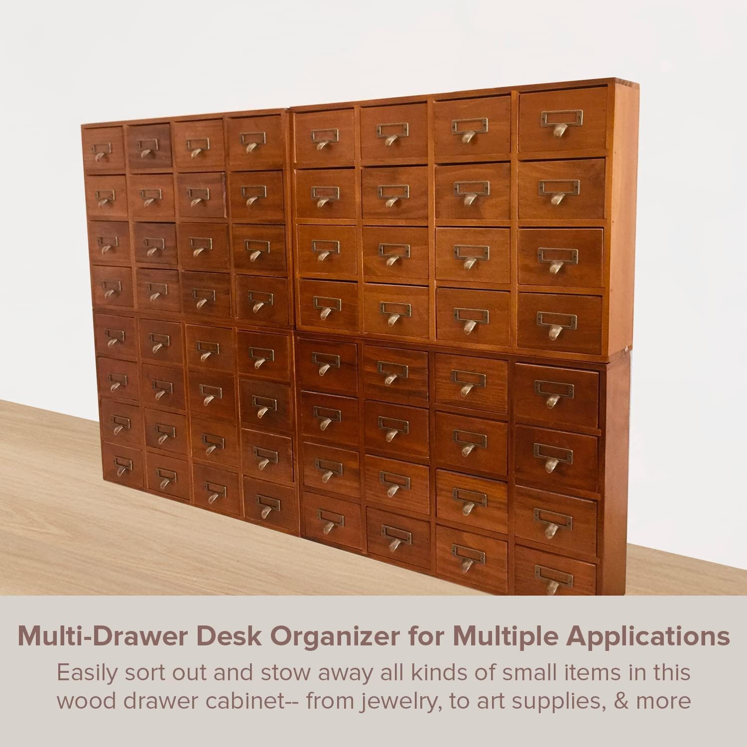 64-Drawer Apothecary Cabinet, 4-Pack, Brown Pine Wood, 19.69x13.78in Each, 22.05lb Capacity, Vintage Storage for Jewelry and Crafts