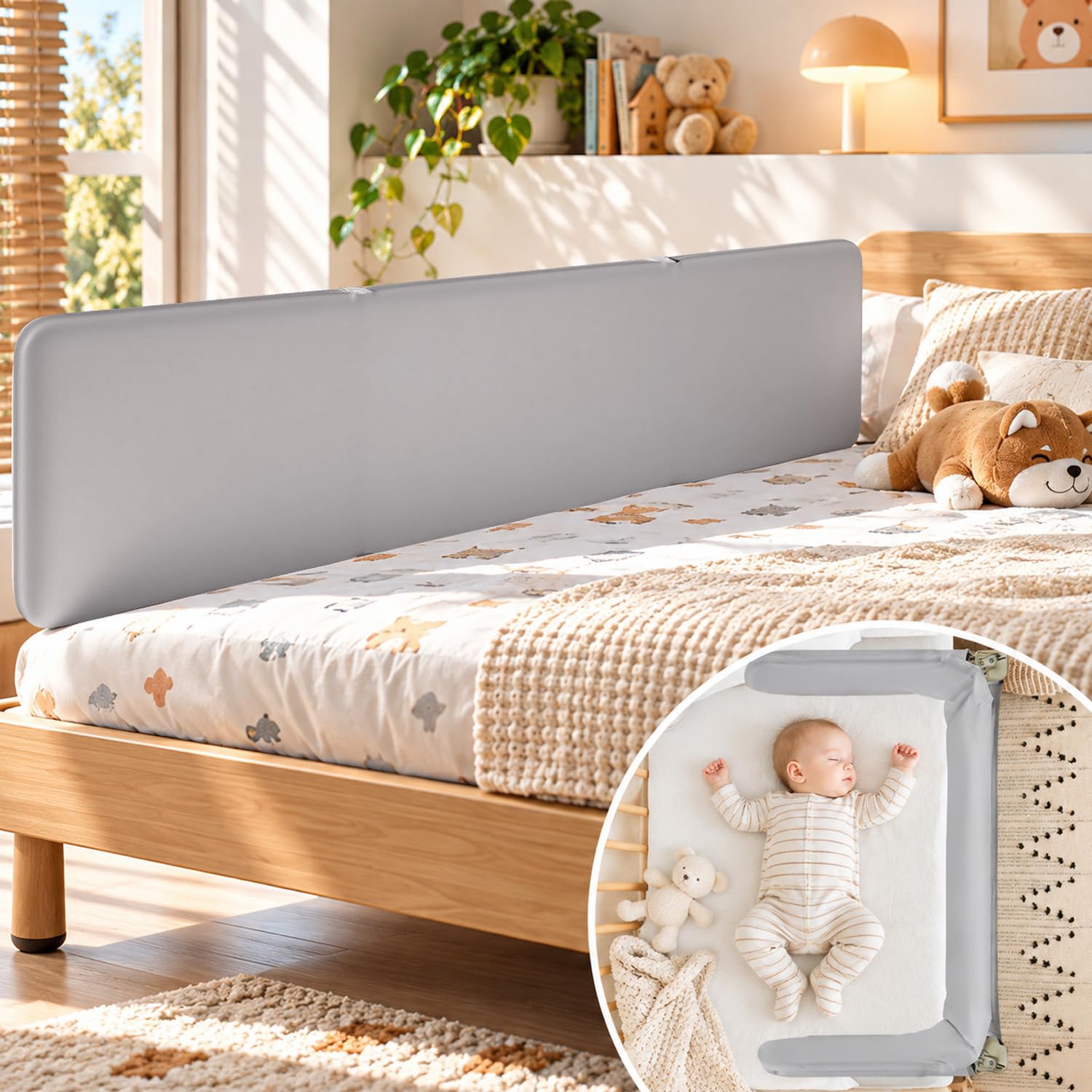 Barriera anticaduta per letto, 150 cm, per bambini, pieghevole da 0