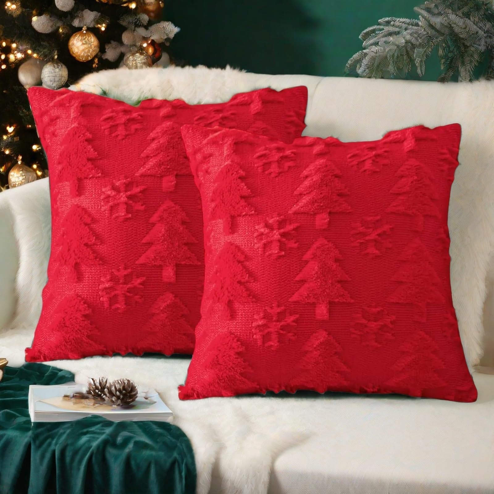 2 Packs Christmas Cushion Covers 50x50 Throw Pillow Covers,Winter Throw Pillow Cases Soft Plush Faux Fur Wool 20 x 20 mas Cushion Cover for Indoor Home Bedroom Couch Sofa Decor