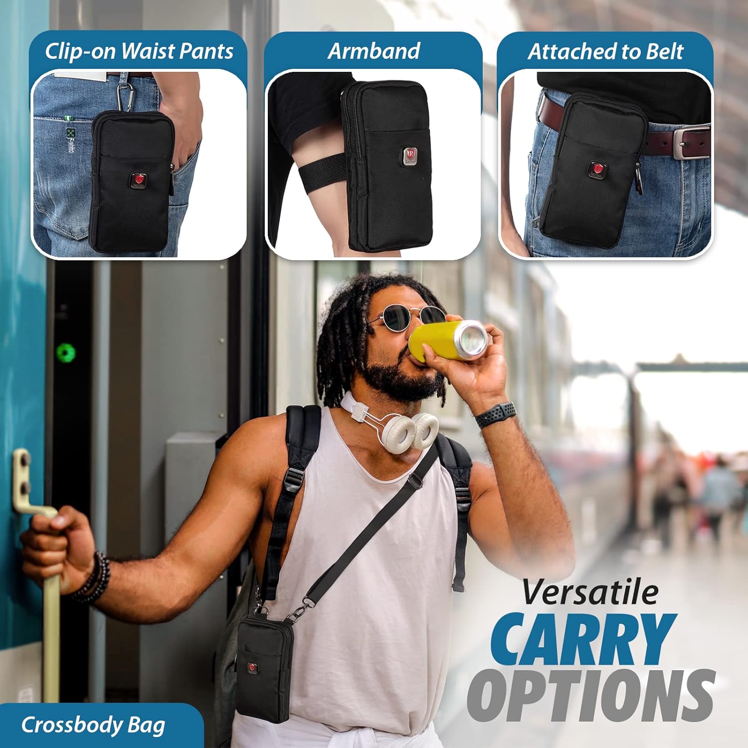 Ranboo Cell Phone Pouch Fits for Samsung Galaxy S25 Ultra S24 Ultra S23 Ultra S8 Plus Note 20 Ultra 9 8 A15 A52 A42 A32 A12 Shoulder Holster Crossbody Case with Belt Clip Arm Bag Waist Purse (Black) - Image 6