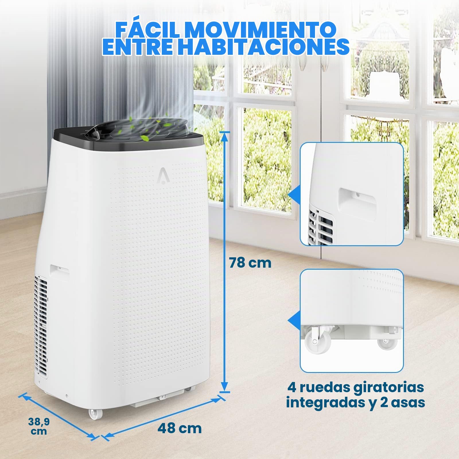 Garvee 14000 BTU Portable Air Condit - Refrigeración, deshumidificación y ventilador 3 en 1 para habitaciones de hasta 750 metros cuadrados Ft | Modo de descanso silencioso | Temporizador