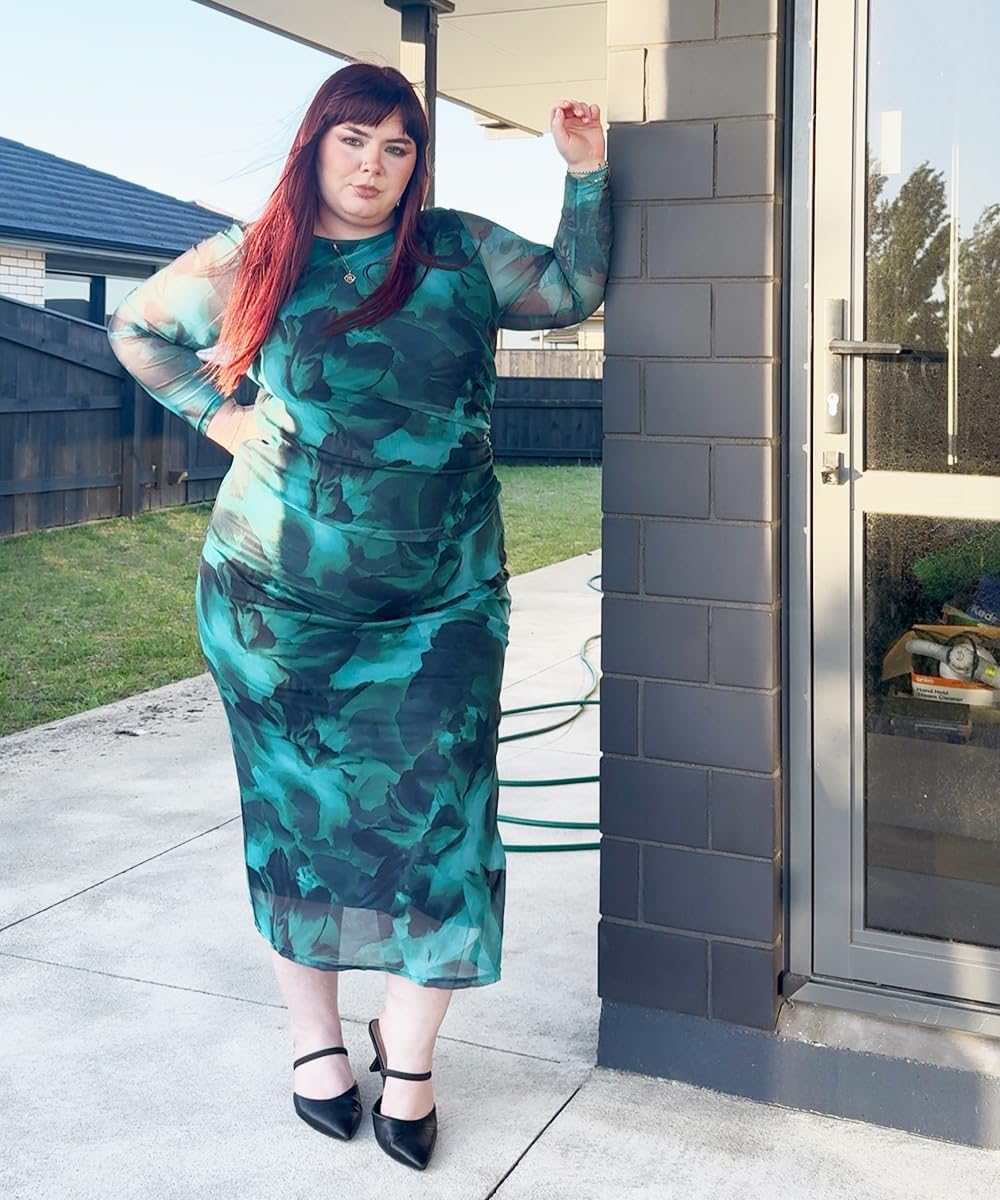 TIYOMI Women's Plus Size Cocktail Floral Maxi Dress Crewneck Long Sleeve Bodycon Wedding Guest Party Dresses XL-5XL 14W-28W - Image 2