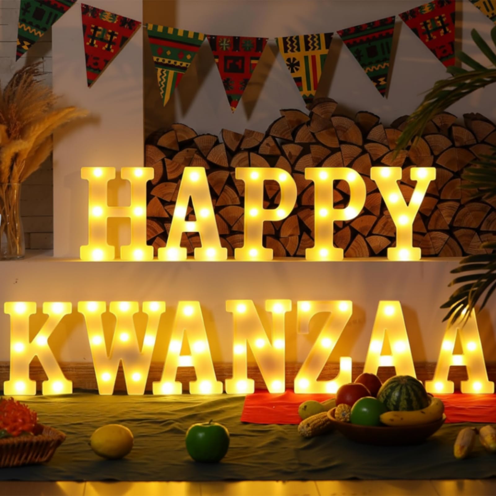 Aurelema 12 Pcs Happy Kwanzaa Decorations LED Letter Lights Signs