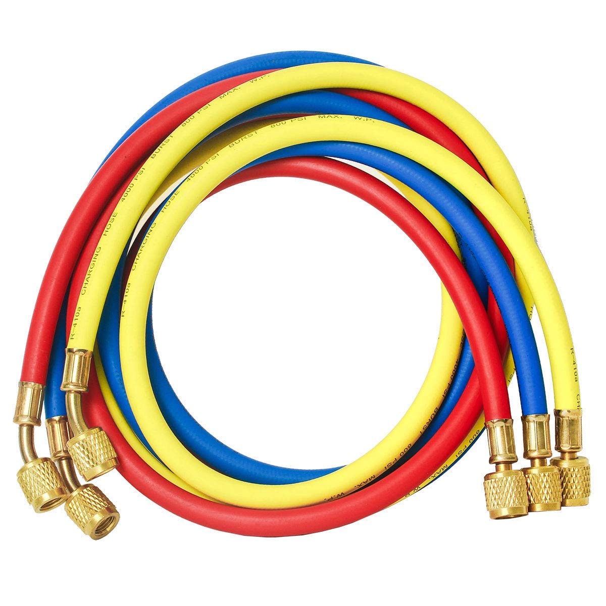 Elitech HVAC Tuyau de remplissage avec réfrigérant pour R134a, R12, R2, R502, adaptateur de tuyau de remplissage au fluorure AC 1/4" SAE pour climatisation de voiture (3 couleurs)