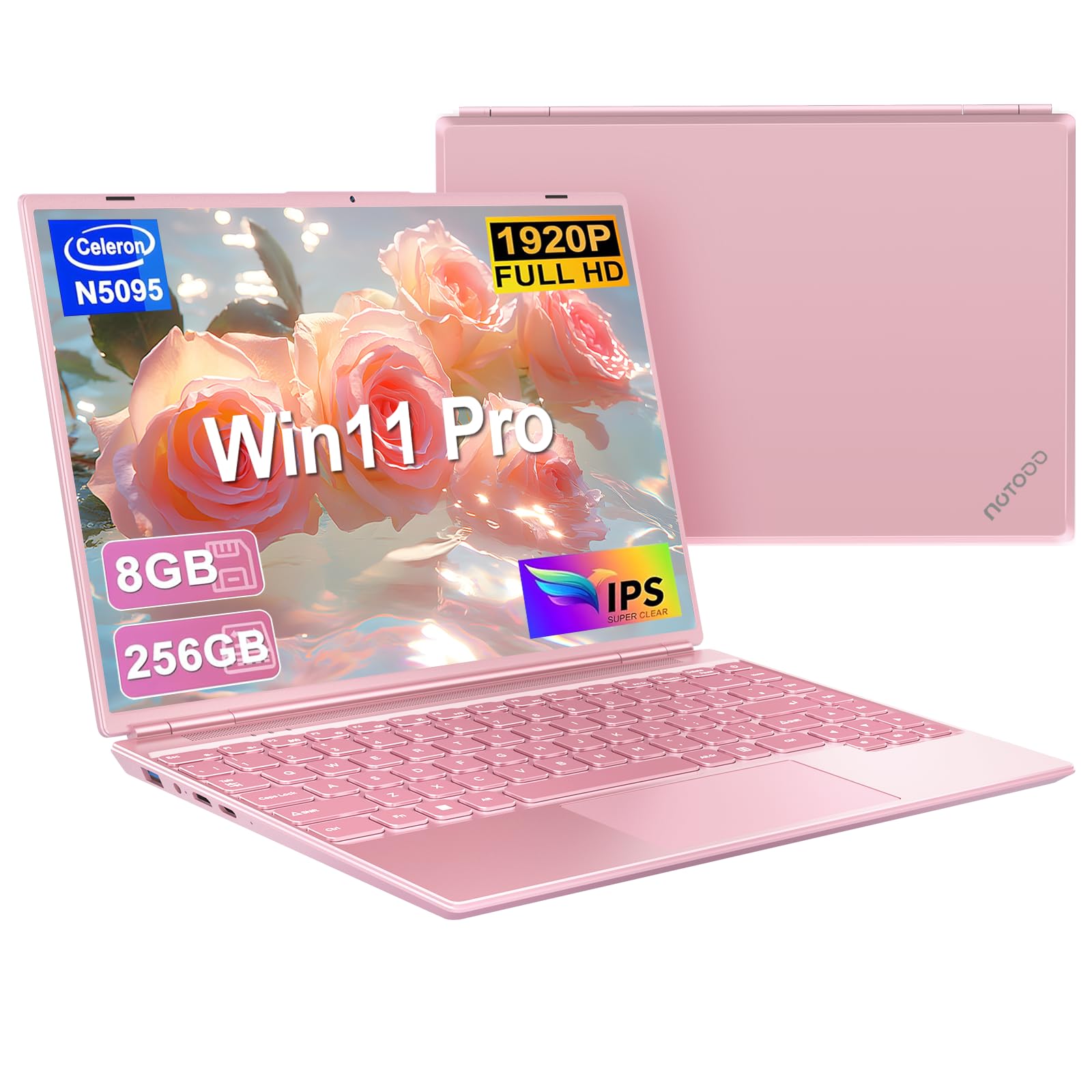 PC Portatile Computer Portatile Notebook 14 Pollici N5095 (fino a 2.9 GHz) | Laptop Win11 8GB 256GB SSD 1TB Estensioni丨2.4G+5G WIFI 丨Ventola Raffreddamento Schermo丨1920 * 1200 2K FHD-Pink
