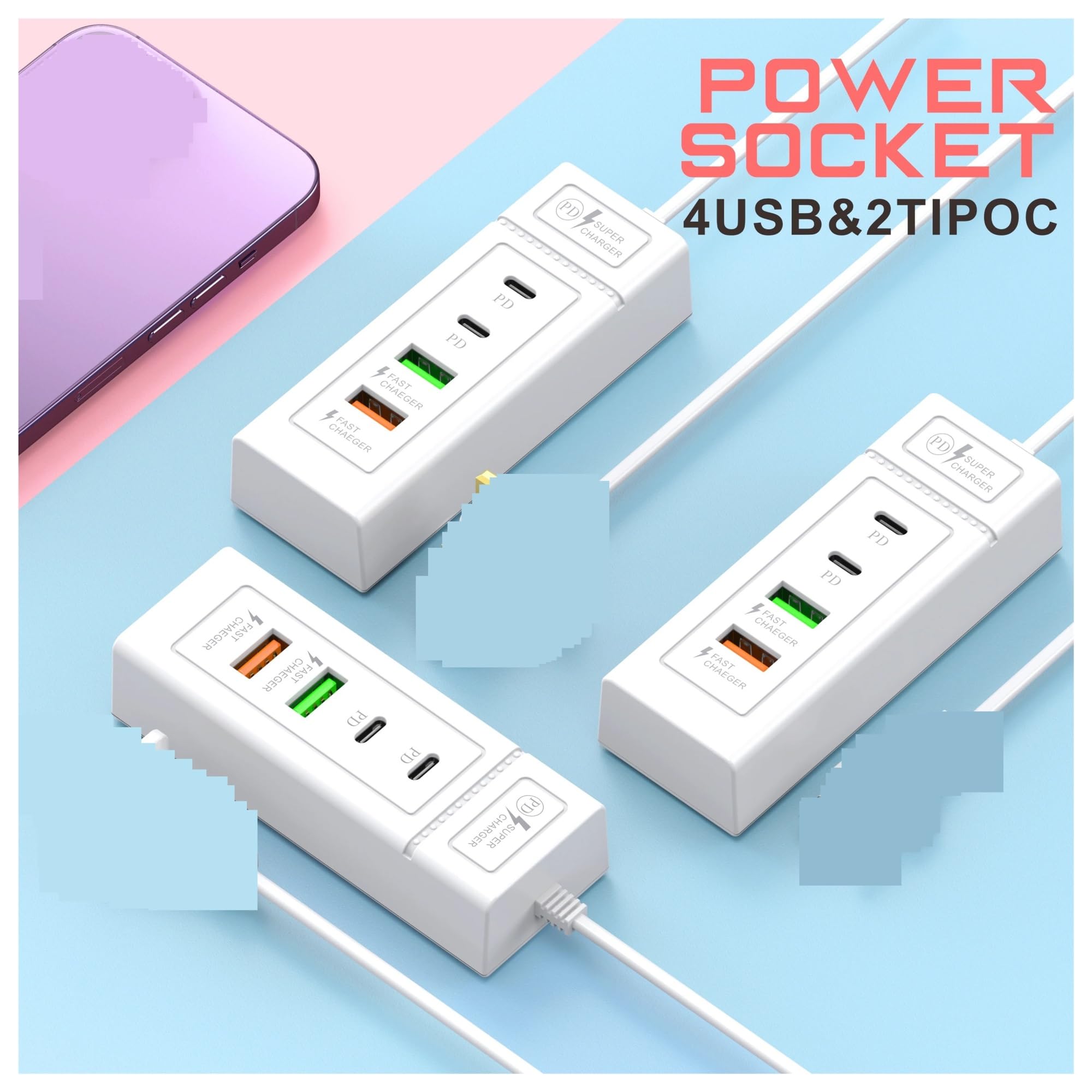 2 Szt. Wiele Portów Stacja Ładująca USB PD Szybka Ładowarka Typu C Ścienna Adapter Gniazdo Zasilania