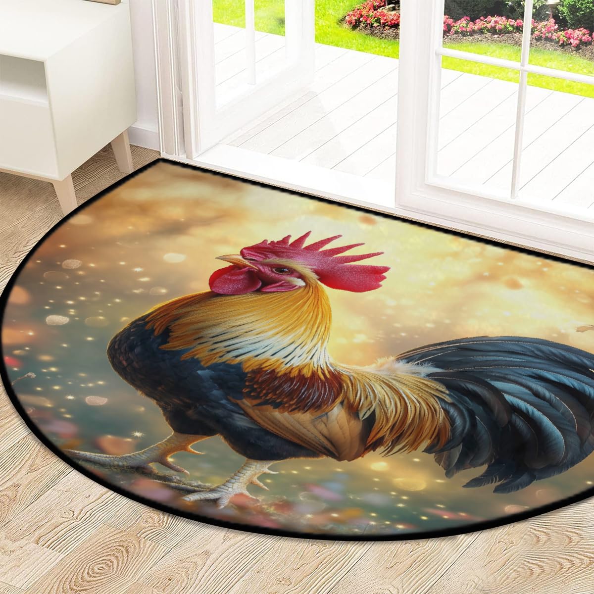 Mexpekil Paillasson demi-rond en demi-lune avec signes du zodiaque coq pour intérieur et extérieur - Lavable - Absorbant la saleté - 100 x 160 cm