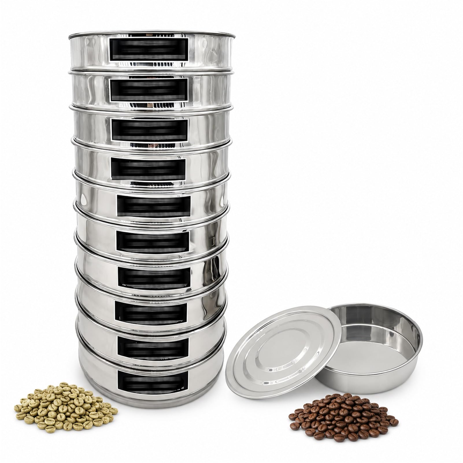 DNEPEI Stainless Steel Coffee Bean Sifter, 10-Size Grading Screen Set 30cm-430