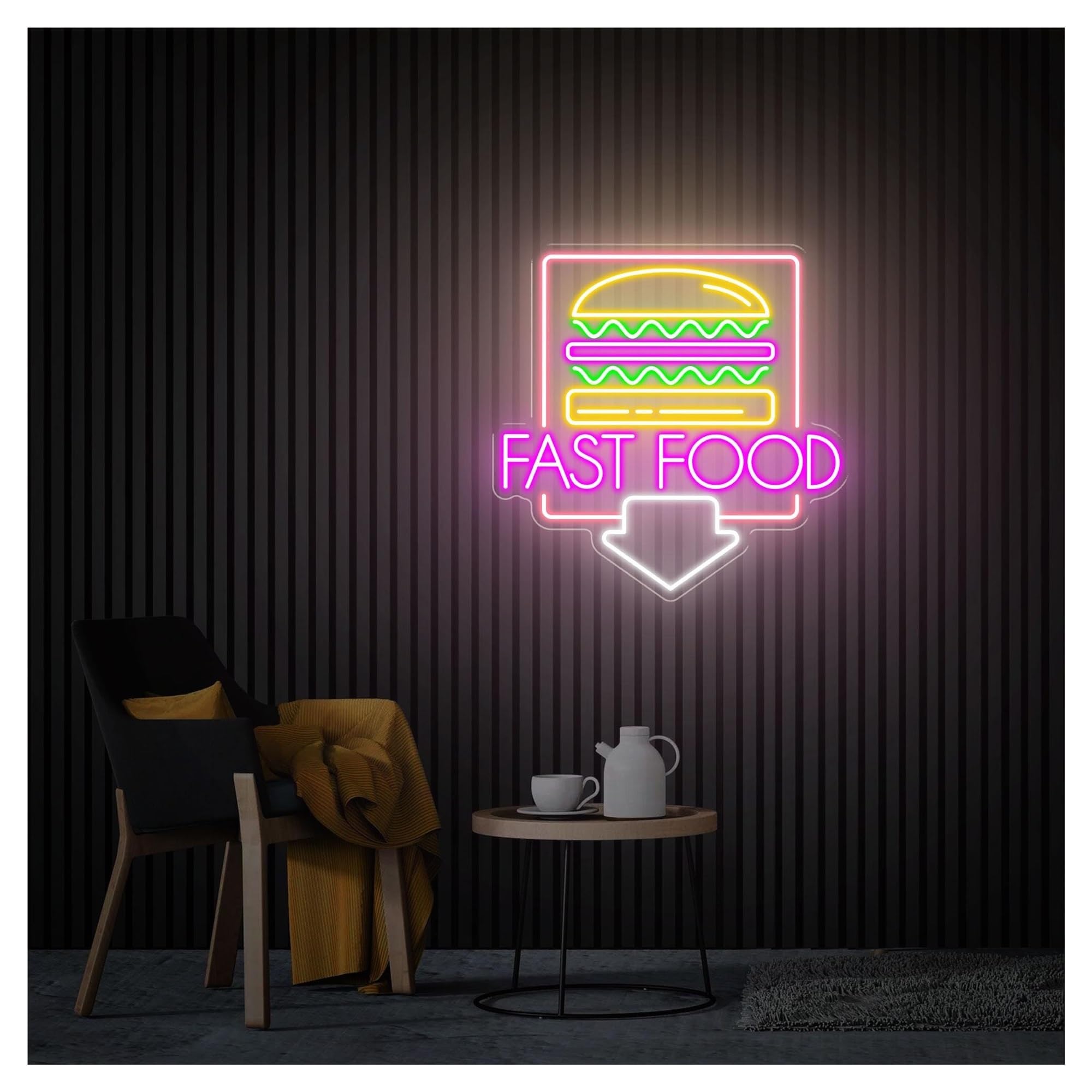 RONGCH Hanging Art Signs Fast Food Arrow Neon Sign,Suitable for Handmade Shop Decor with Dimmable 49cmx50cm(F)