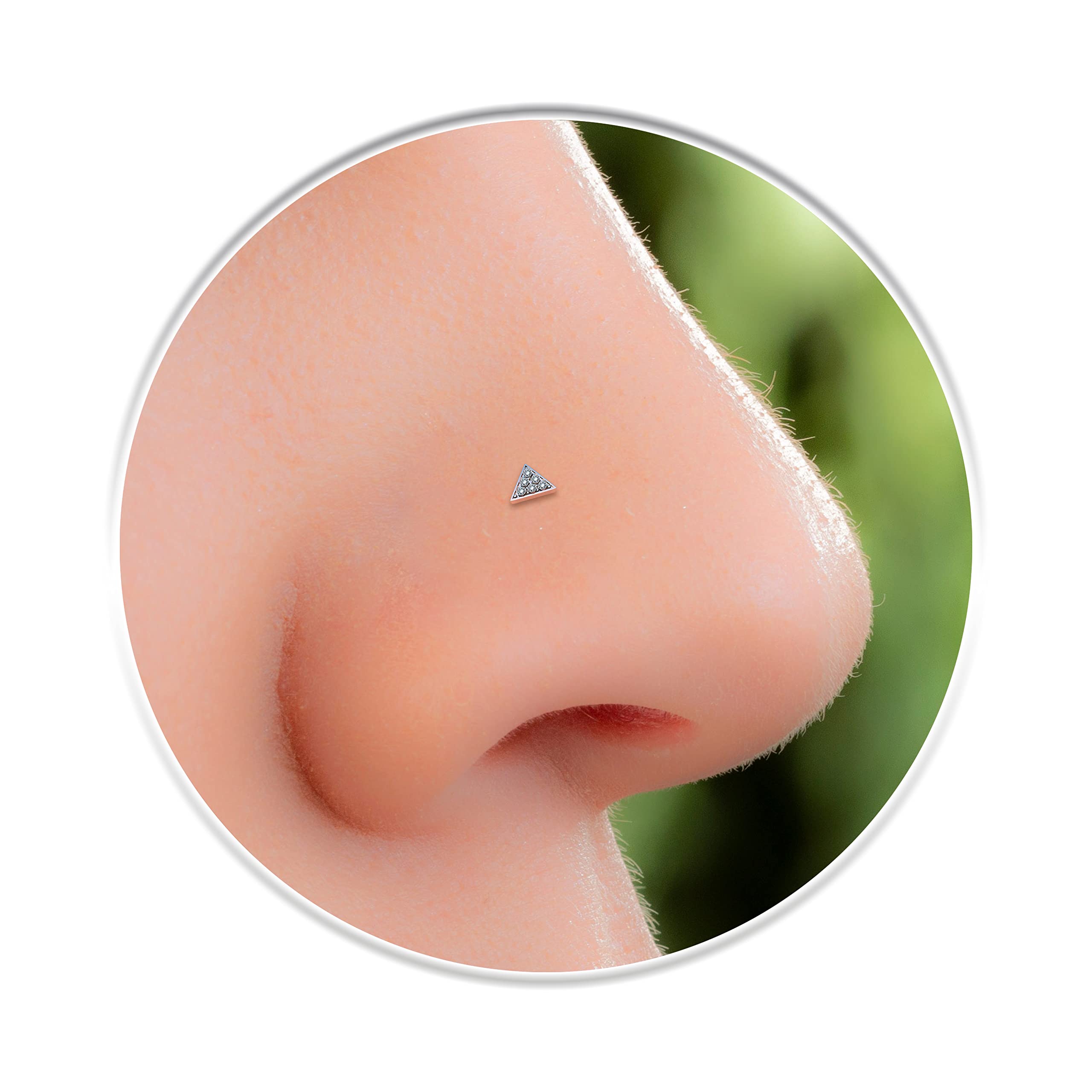 u&iSmall CZ Nose Stud Piercing 22G Dainty Triangle Pyramid Nose Piercings - 925 Silver Cubic Zirkonia Studs