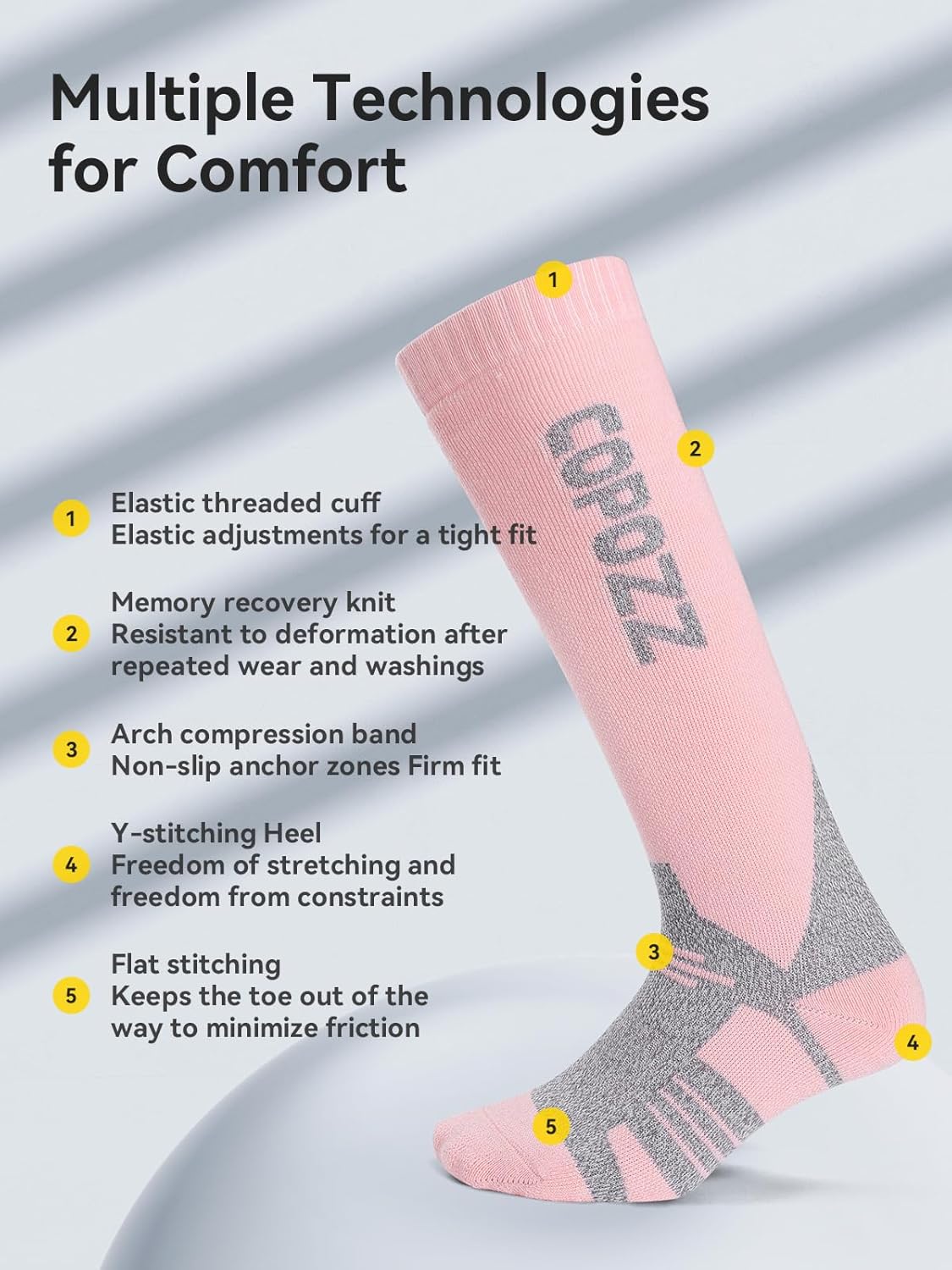 COPOZZ Wool Ski Socks 2-Pack for Men and Women, Performance Socks for Skiing, Snowboarding, and Outdoor Sports - Image 2