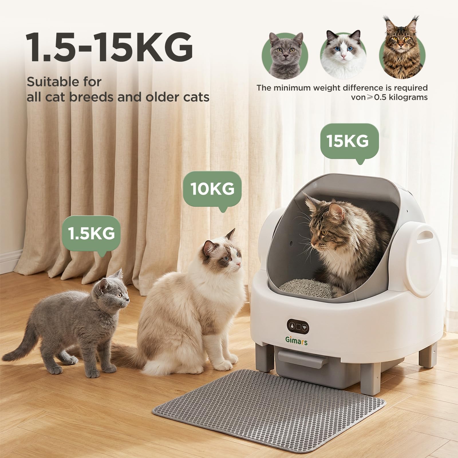 Gimars Open Top Design Self Cleaning Litter Box, Automatic Cat Litter Box for Multiple Cats & Senior Cats, App Control with Safety Sensors, Low Odor, Includes Trash Bags & Litter Mat - image 5