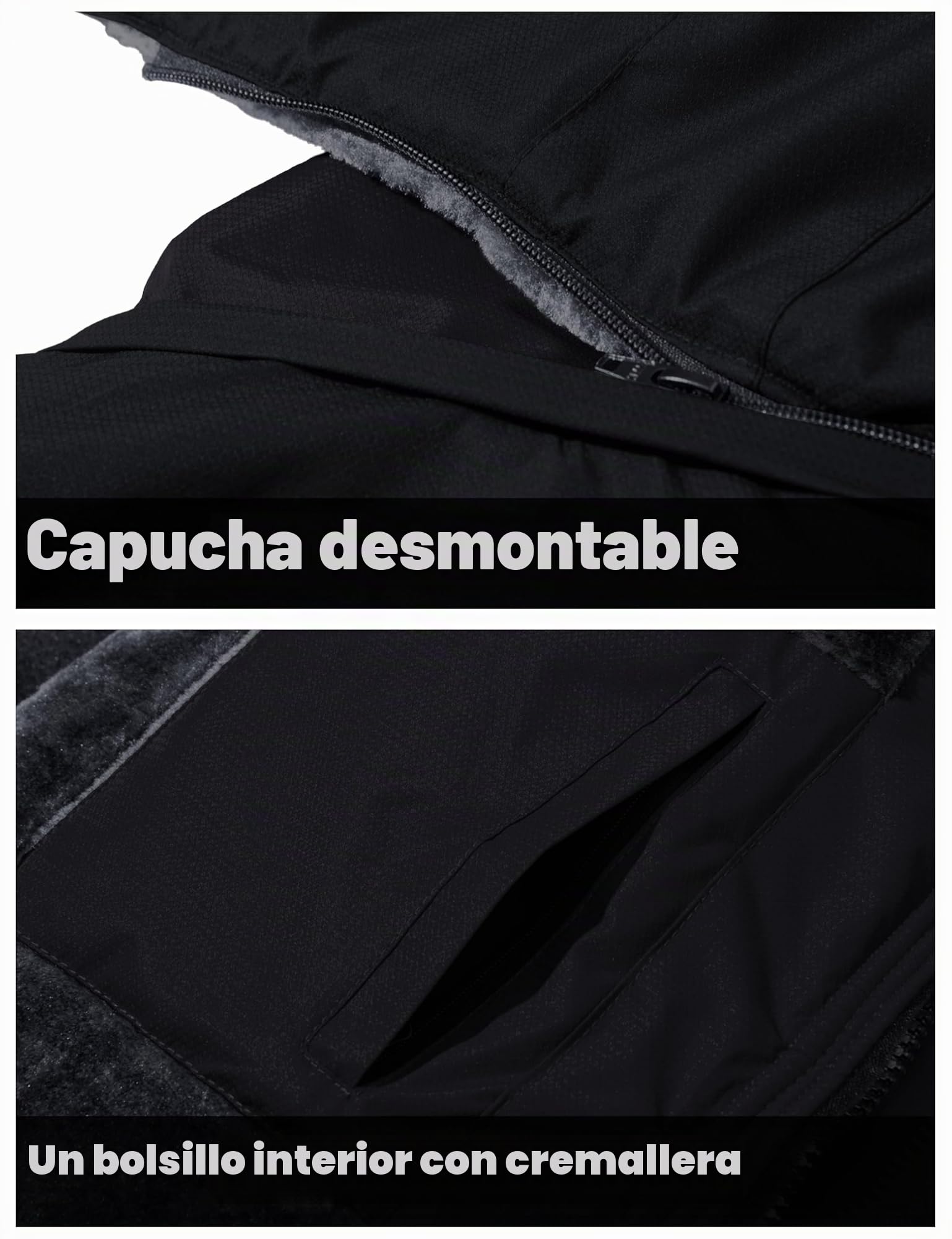 MAGCOMSEN Chaqueta impermeable para hombre Chaqueta de esquí cálida de forro polar a prueba de viento Multibolsillos