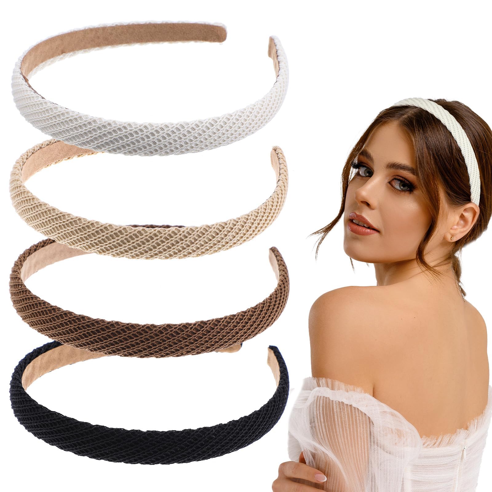 Melodio 4Pcs Thin Headbands for Women, Skinny Knitted Hairbands, Non Slip Boho Headband, Soft Stretchy Hair Accessories for Yoga, Washing Face, Makeup, Party, Date, Daily Use, Solid Colors-picture-20