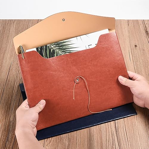 Miniatura 2 de VANRA Carpetas de archivo de piel sintética para documentos de oficina, sobre de archivo A4, carpeta de archivo tamaño carta con cierre de lazo
