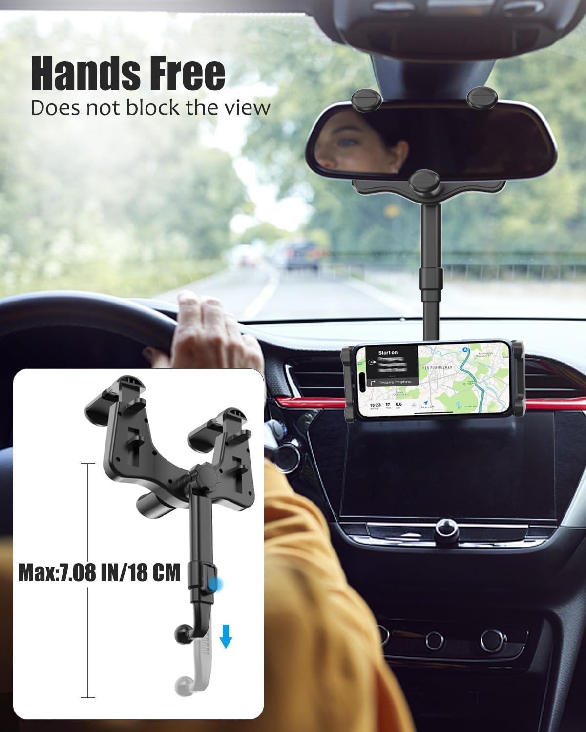 Tablet Holder for Car Rear View Mirror, Retractable Rearview Mirror Phone Mount, 360°Rotatable GPS Holder Stand Compatible with iPad Pro 12.9 Air Mini, Samsung Galaxy Z, 4-12.9" Devices