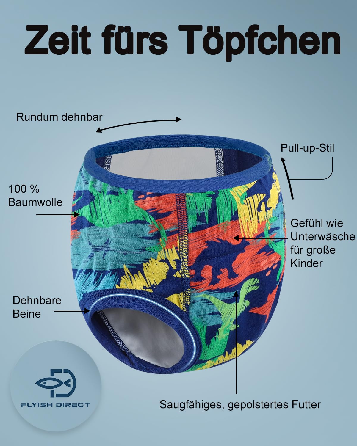 FLYISH DIRECT Töpfchen Trainingshose, Packung mit 10 Töpfchentraining Unterwäsche, 2-9 Jahre Töpfchen-Trainingshosen für Kinder Jungen und Mädchen, 110/4T - 4
