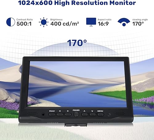 Miniatura 9 de OSCY Monitor pequeño de 7 pulgadas 1024x600 Mini HDMI Monitor Soporte HDMI VGA AV entradas BNC, altavoz dual integrado y contro remoto, pequeño para
