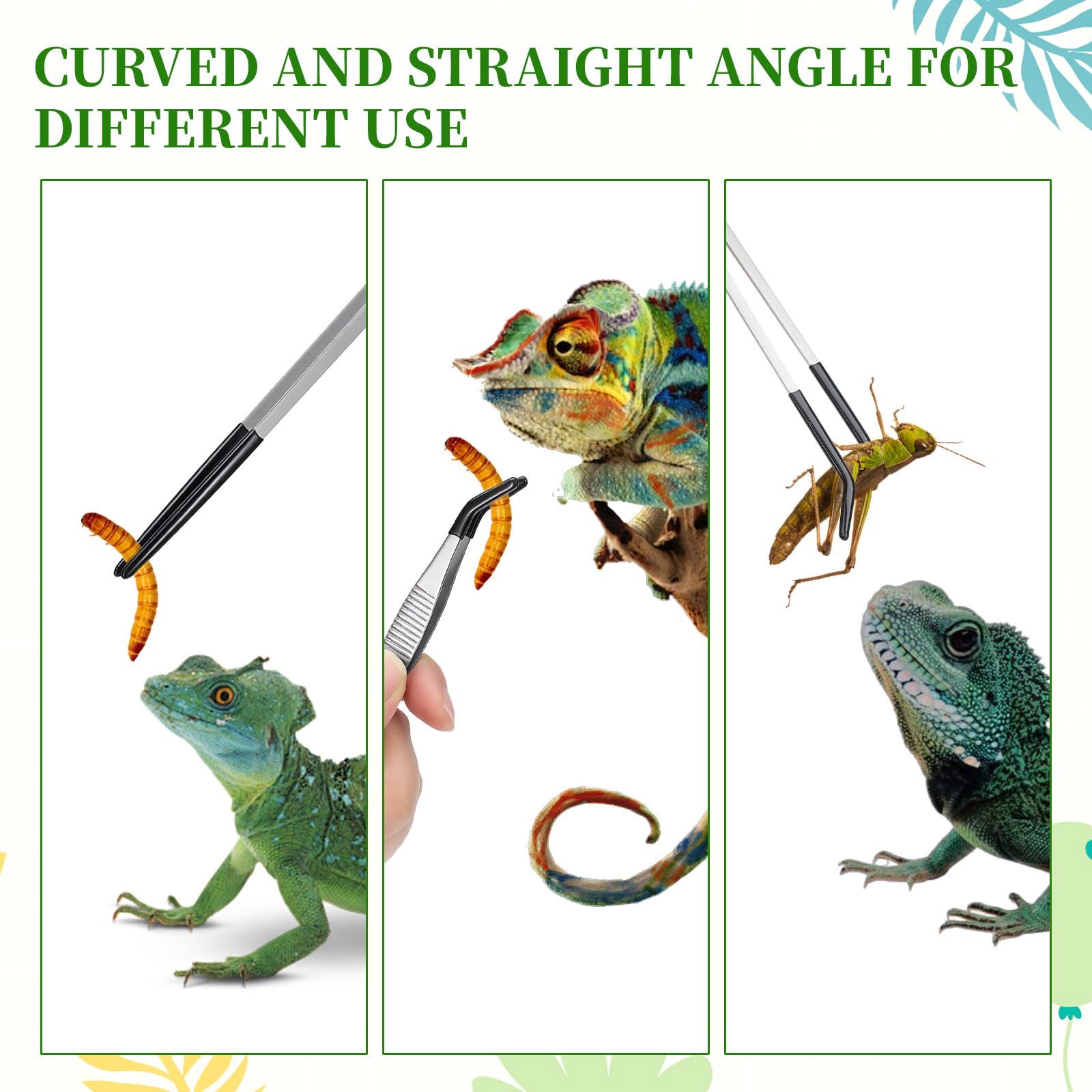 SHENLIU 3 pinzas de alimentación para reptiles, pinzas largas para acuario, pinzas de alimentación extralargas de acero inoxidable de 10.6 pulgadas con punta de goma, pinzas de alimentación curvadas - 4