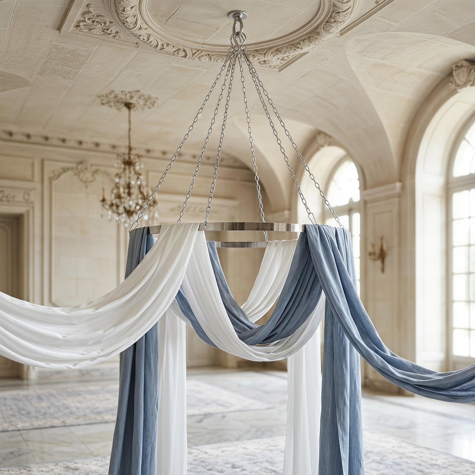 VICASKY Anneau Métallique Rond 60 Cm Suspendre de Rideaux, Kit de Drapage de Cérémonie, Support de Plafond en Métal Inoxydable, Accessoire Décoration Mariage Intérieur et Extérieur
