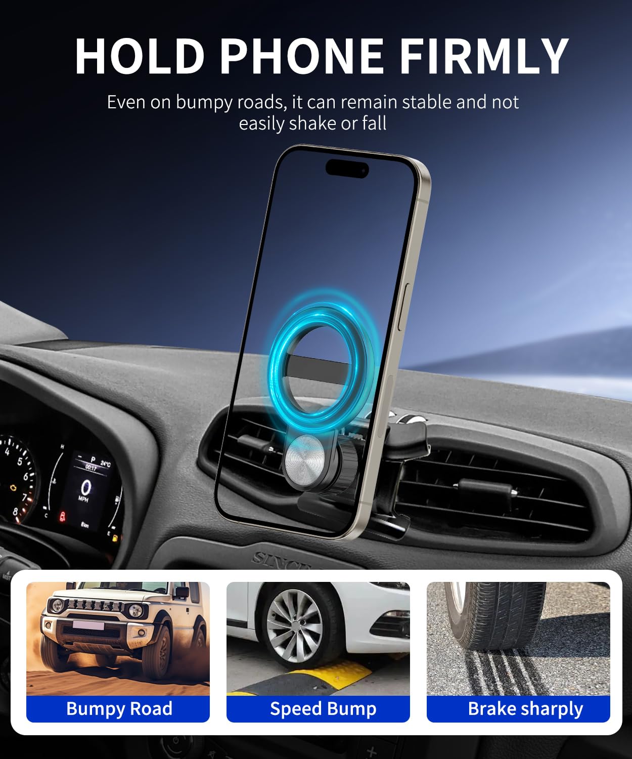 Samochodowy uchwyt na telefon do Jeep Renegade 2015-2024 akcesoria samochodowe, uchwyt na telefon komórkowy kompatybilny z MagSafe, obrót o 360°, bez użycia rąk, nie wpływa na odpowietrznik