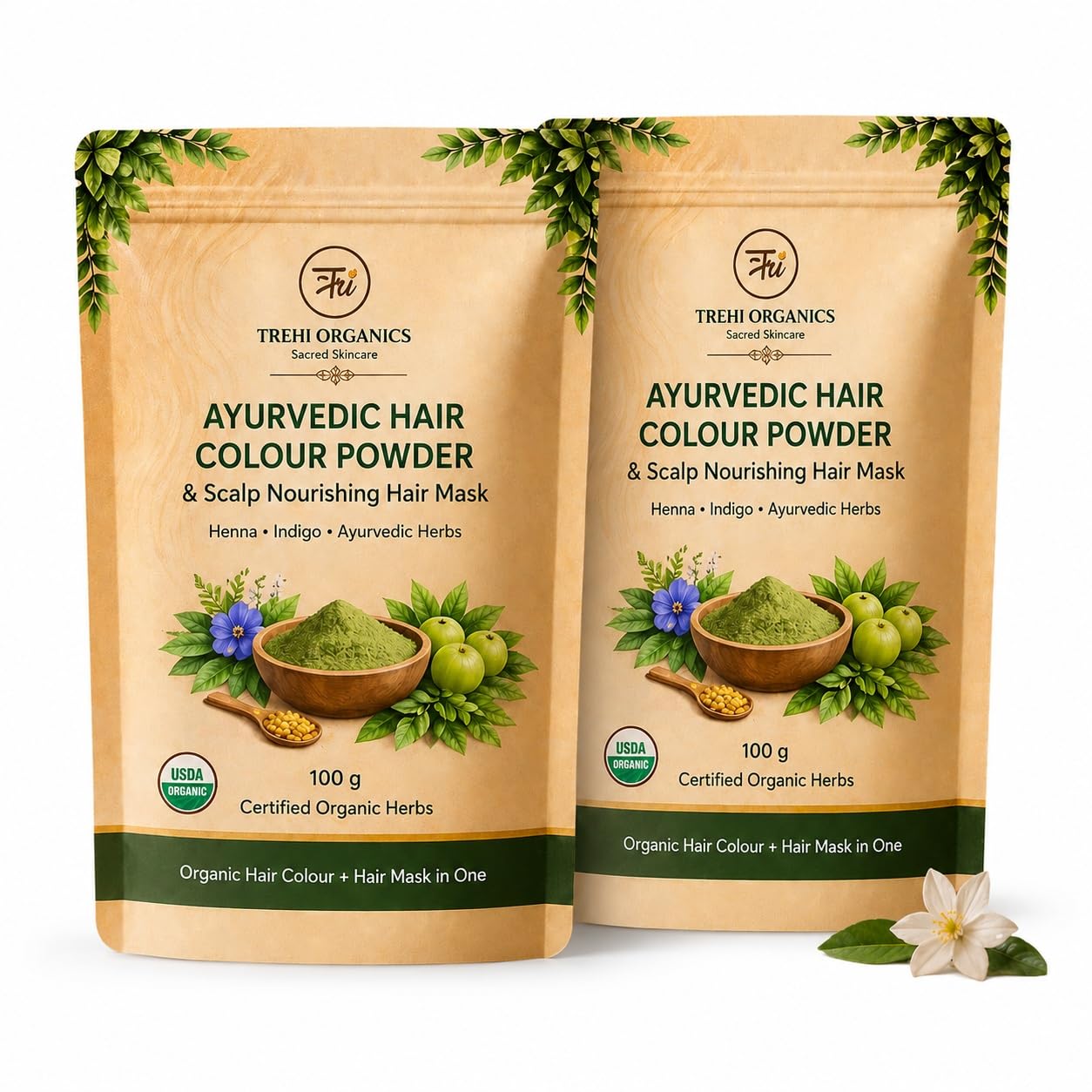 Ayurvedic Hair Colour & Scalp Nourishing Hair Mask | Herbal Grey Coverage with Henna, Indigo, Amla & Scalp Care Ritual 100gms (Pack of 2)-image-42