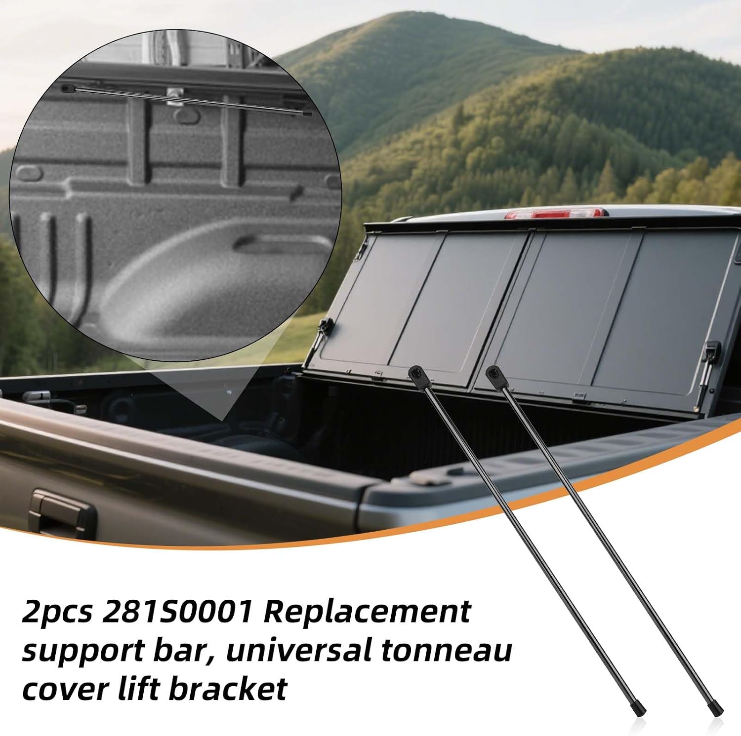 Tinoaly 2pcs 281S0001 Replacement Prop Rod, Metal Rear Tonneau Cover Lid Lift Supports for 10mm Ball-Stud Accessories for Bakflip BAK Hard Tri-Fold Pickup/Truck Bed Heavy Trailer Cover