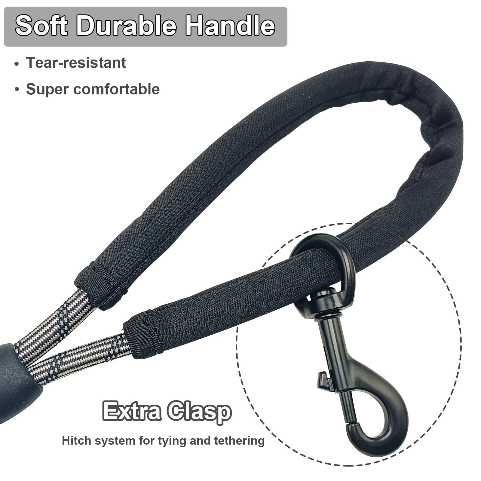 BTINESFUL Long Dog Leash, 10/15/20/30/50FT Dog Training Leash with Soft Handle, Reflective Heavy Duty Rope Dog Lead for Medium Large Dogs Outside Play, Camping (3/8" x 10ft, Black) - image 3