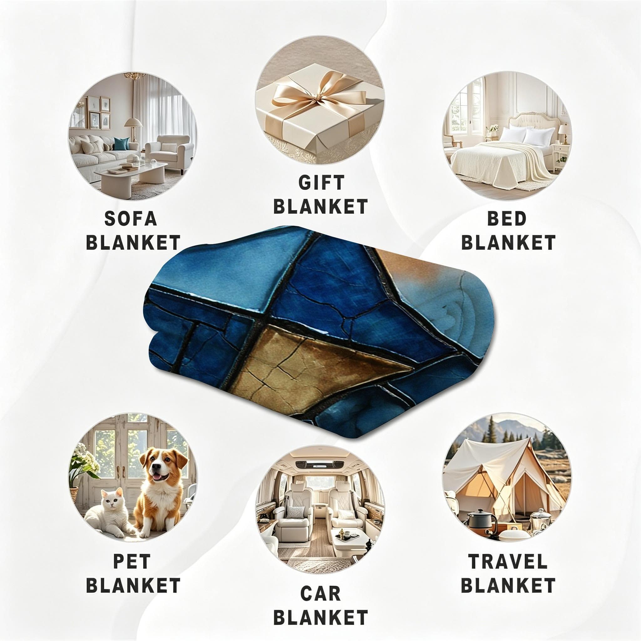 Coperta Pile Matrimoniale 240x260 cm Quadro Blu, Coperta XXL Super Morbida Multiuso Come Copriletto o Plaid da Salotto, Calda e Leggera, Protezione dal Freddo, AW7056