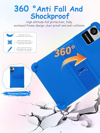 Case for Crelander W30 PRO 10.1 Inch Tablet,daunke Soft Silicone Cover,with Folding Stand,Lightweight Shockproof,Anti-Scratch,All-Around Protection,Blue