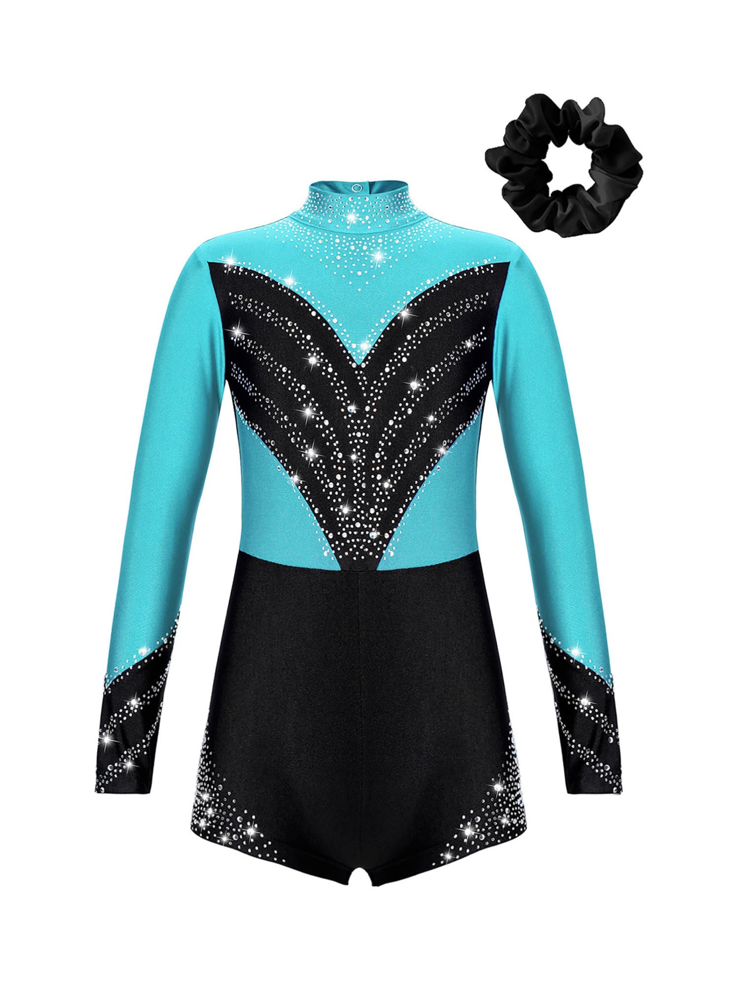 Alvivi Maillot de Gimnasia Rítmica para Niña Mono Brillante de Danza Patinaje Leotardo de Manga Larga con Diadema Disfraz de Bailarina 5-16 Años
