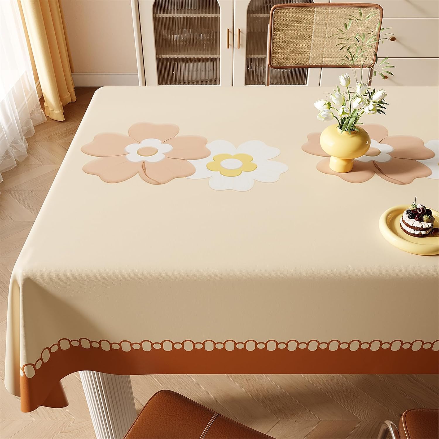 KIJyfgTR Simple Floral-patterned Wipeable Tablecloth, Ideal For Outdoor Gardens And Festive Parties(Orange,140x140cm)