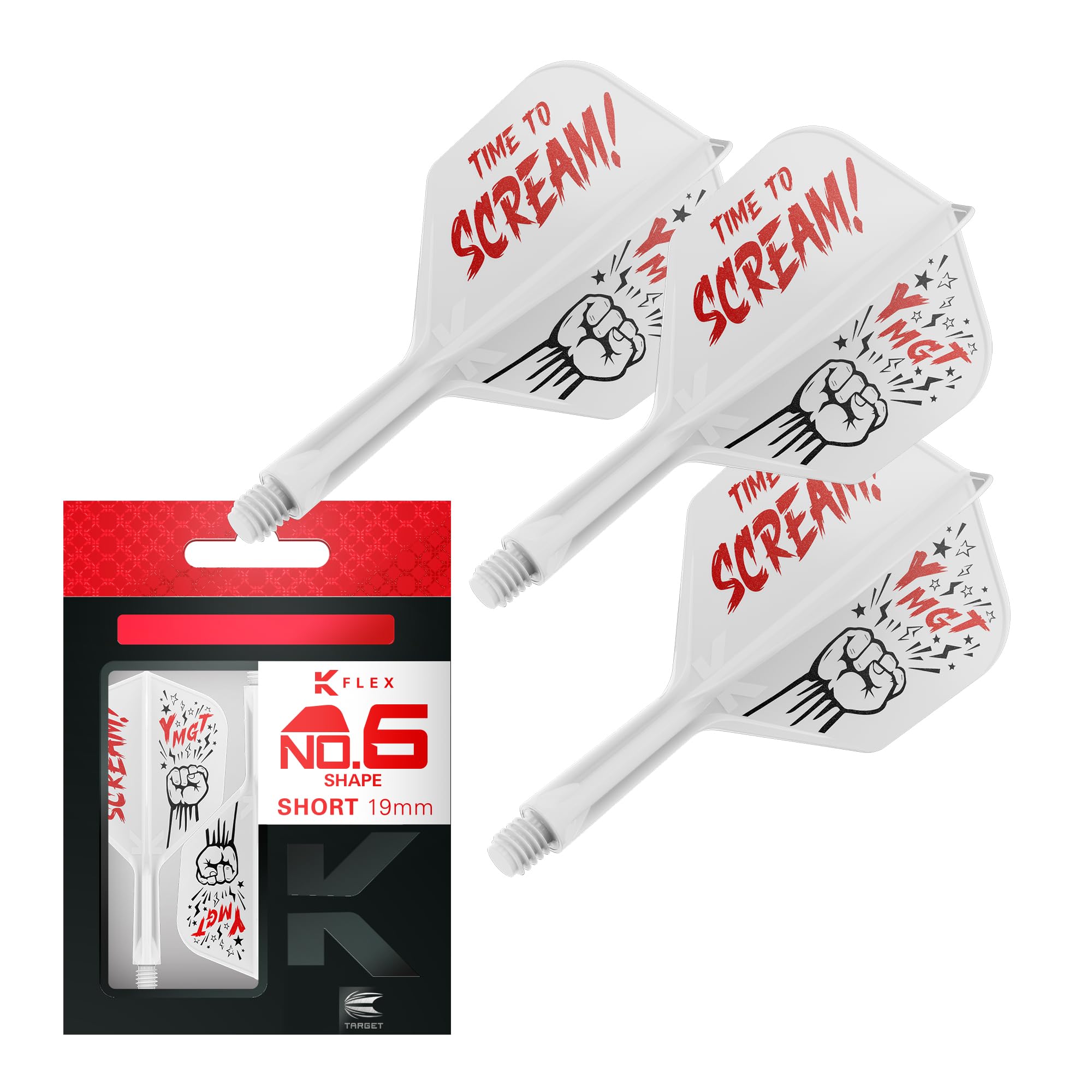 Target Japan Scream K Flex Dart Flights and Shaft System, No.6 | Pack of 3 Kflex All In One Flight, Player Edition Akito Yamagata Darts Accessories | K-Flex Dart Stem – Short (19mm)