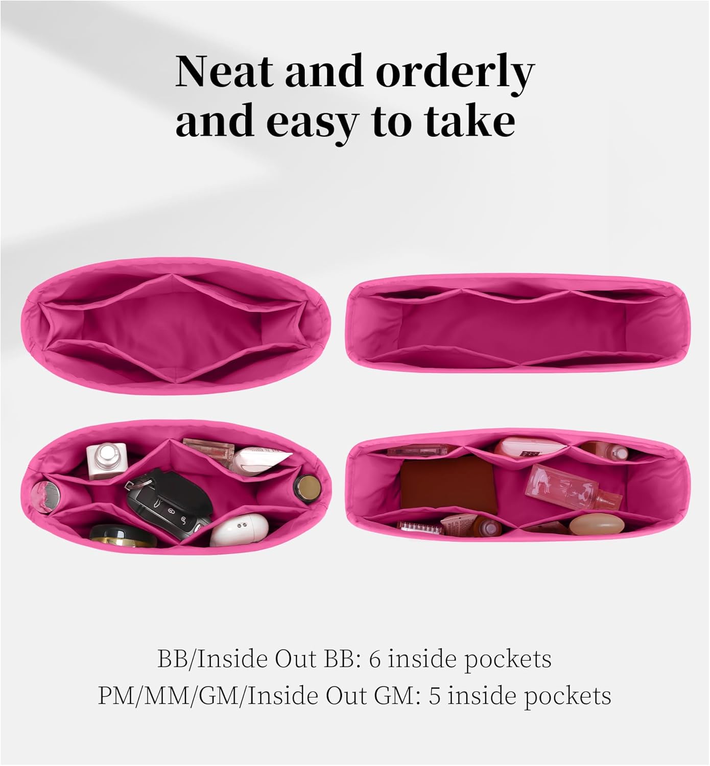 Satin Purse Organizer, Lightweight & Large Capacity with Multiple Pockets for Storage, Fits for LV NF MM Bag (Neverfull MM, Magnolia)