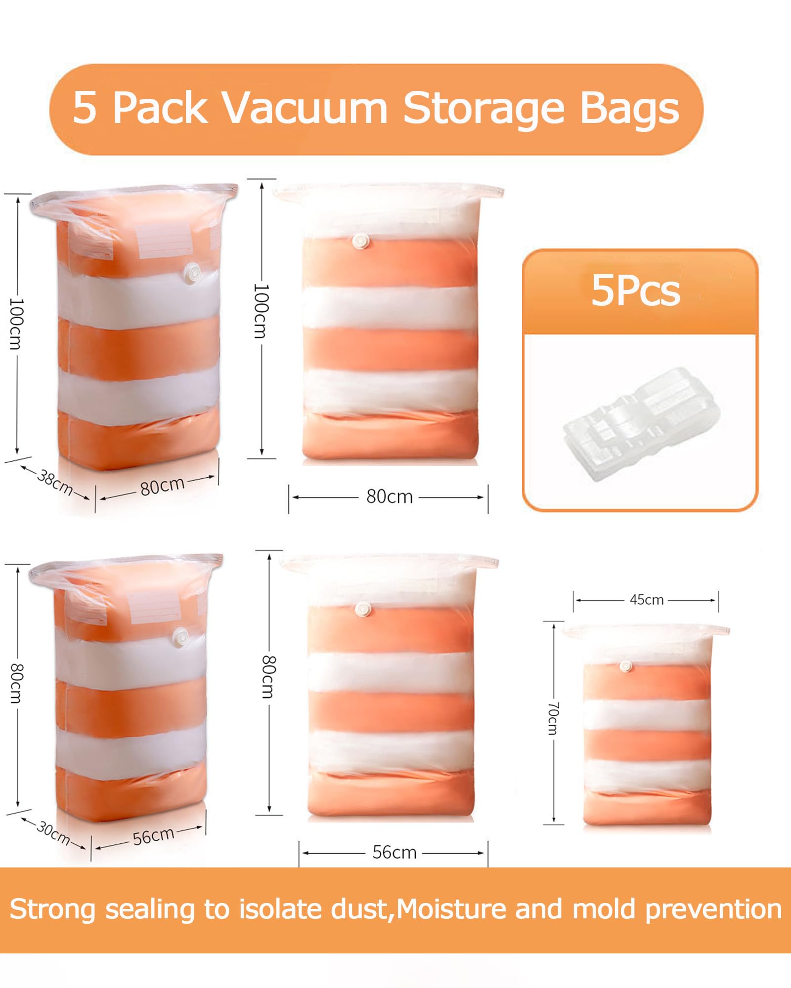 5 Pack Vacuum Storage Bags YQBOOM Space Saver Bags Set No Pump Needed Extra Large Vacuum Sealer Bags for Bedding, Clothes, Pillow, Blankets Travel Accessories