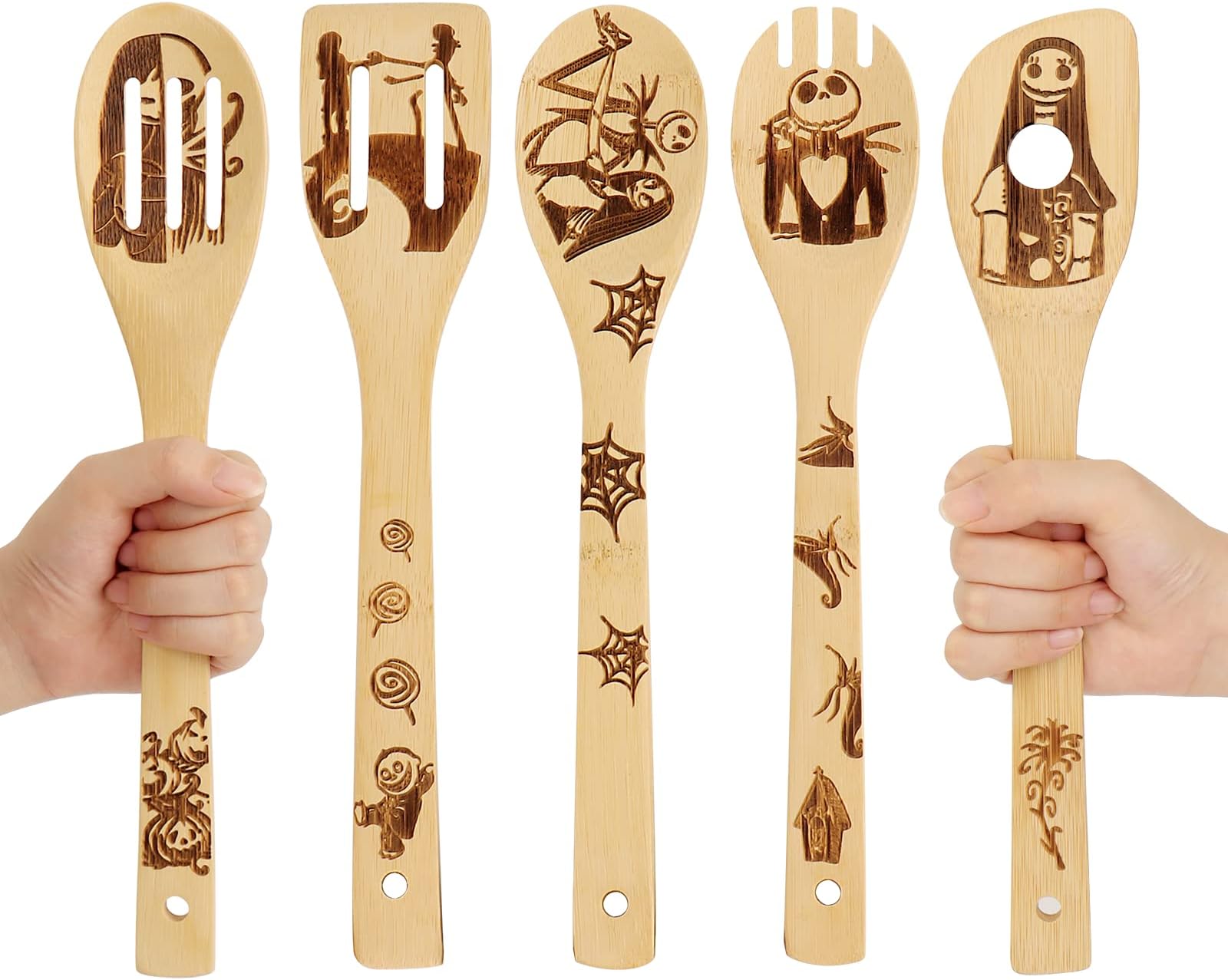Amazon.com: Unique Pattern Burned Wooden Spoons Nightmare Before ...